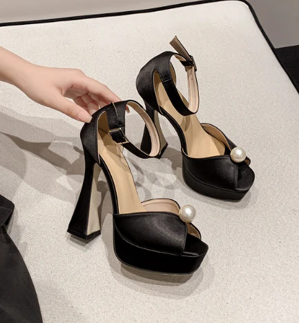Strut Satin Rose Platform Heels - Image 9