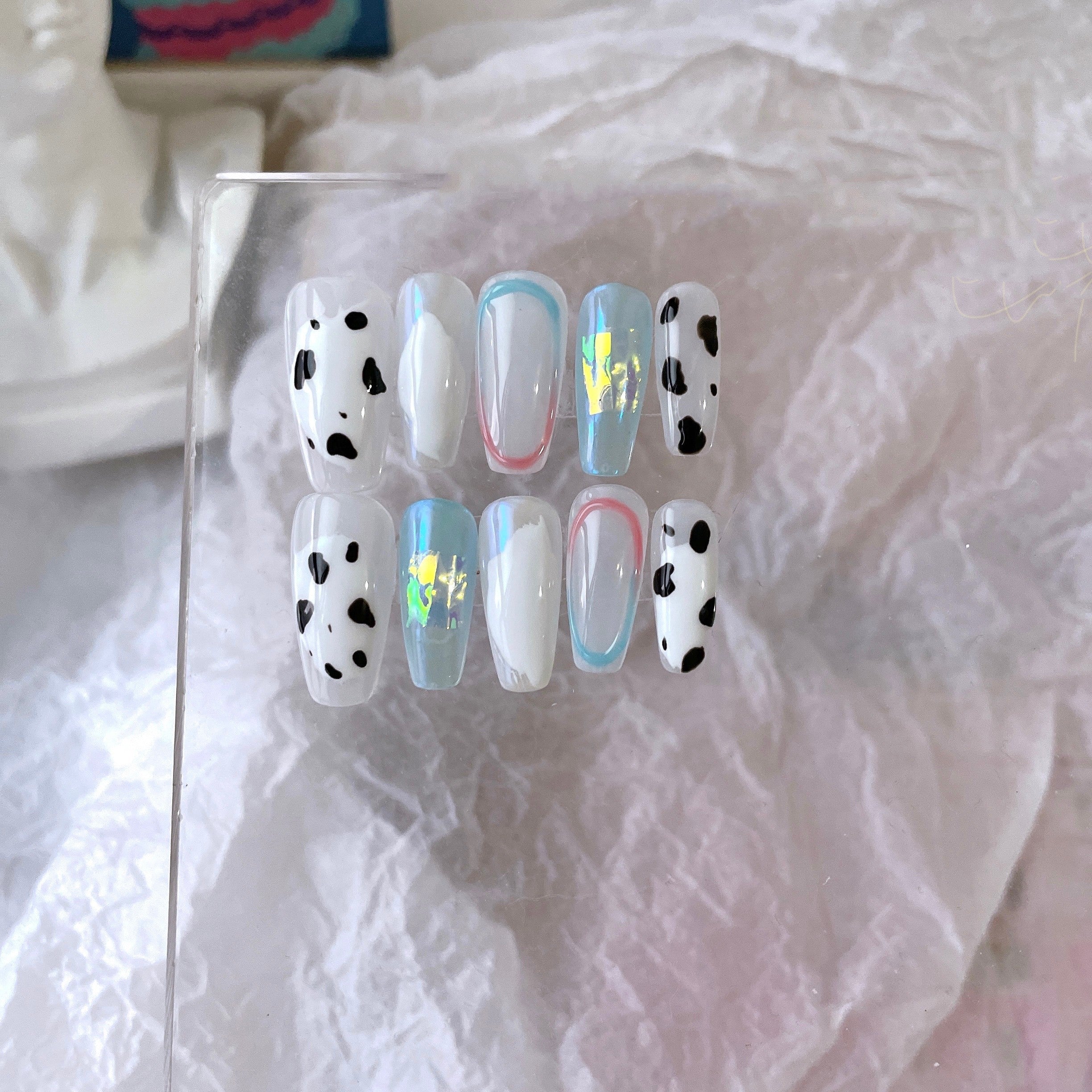 Summer Hand Painted Cow Pattern Nail Enhancement Patch - Image 2