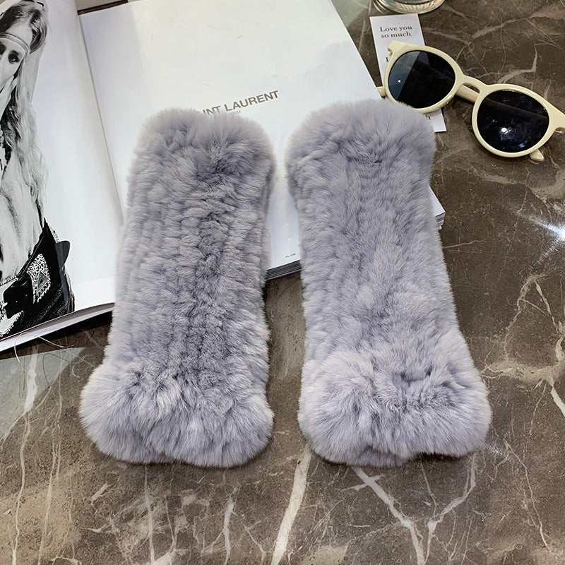 Sweet Warm And Thickened Rex Rabbit Fur Gloves - Image 11
