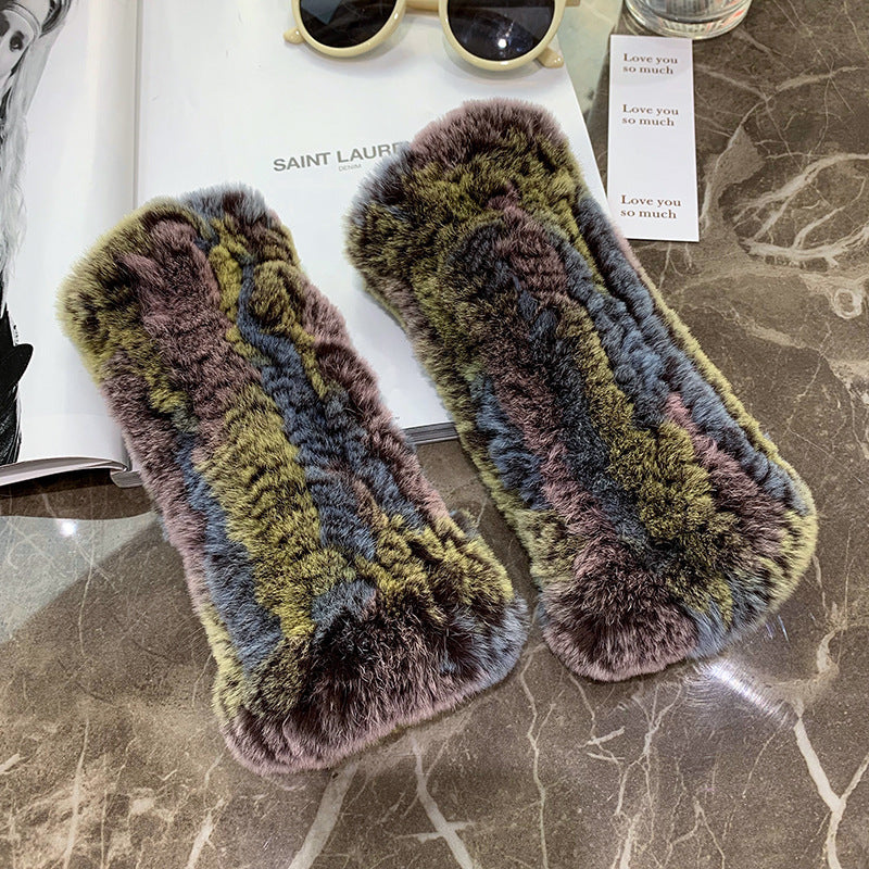 Sweet Warm And Thickened Rex Rabbit Fur Gloves - Image 14