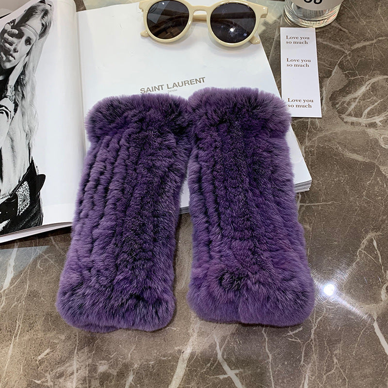 Sweet Warm And Thickened Rex Rabbit Fur Gloves - Image 17