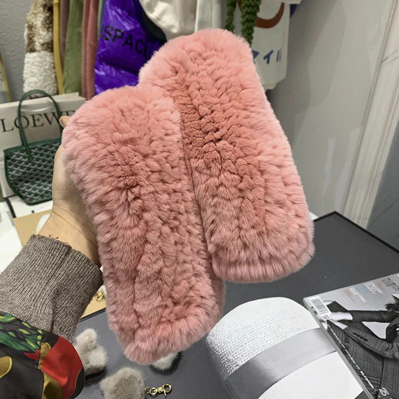 Sweet Warm And Thickened Rex Rabbit Fur Gloves - Image 25
