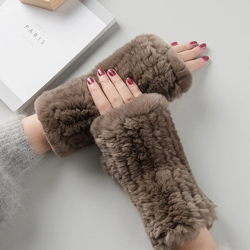 Sweet Warm And Thickened Rex Rabbit Fur Gloves - Image 3