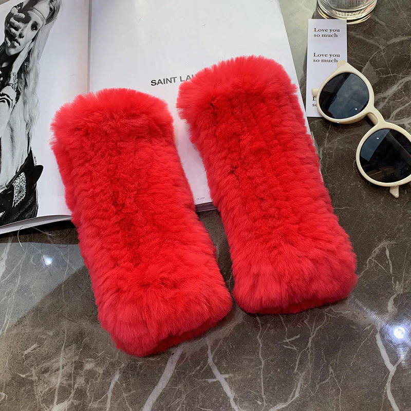 Sweet Warm And Thickened Rex Rabbit Fur Gloves - Image 5