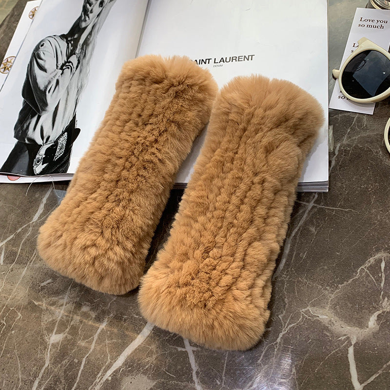 Sweet Warm And Thickened Rex Rabbit Fur Gloves - Image 6