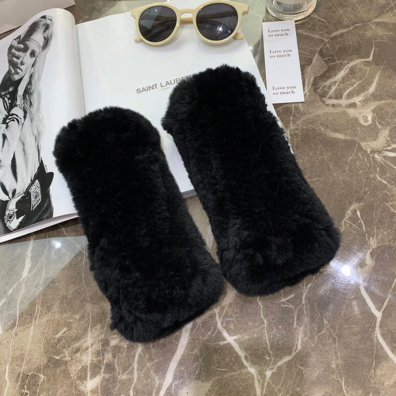 Sweet Warm And Thickened Rex Rabbit Fur Gloves - Image 7