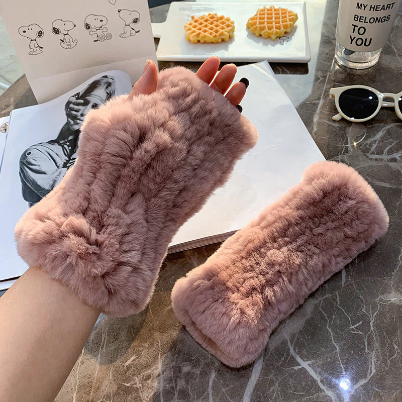 Sweet Warm And Thickened Rex Rabbit Fur Gloves - Image 9