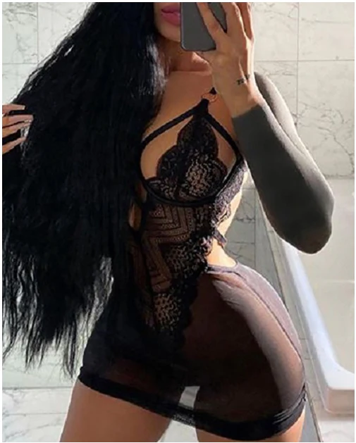Take Me Home Sheer Mesh Lace Spaghetti Strap Babydoll - Image 2
