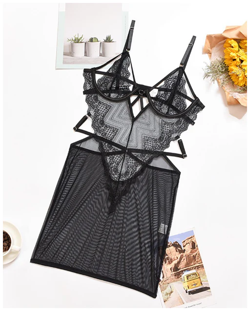 Take Me Home Sheer Mesh Lace Spaghetti Strap Babydoll - Image 3