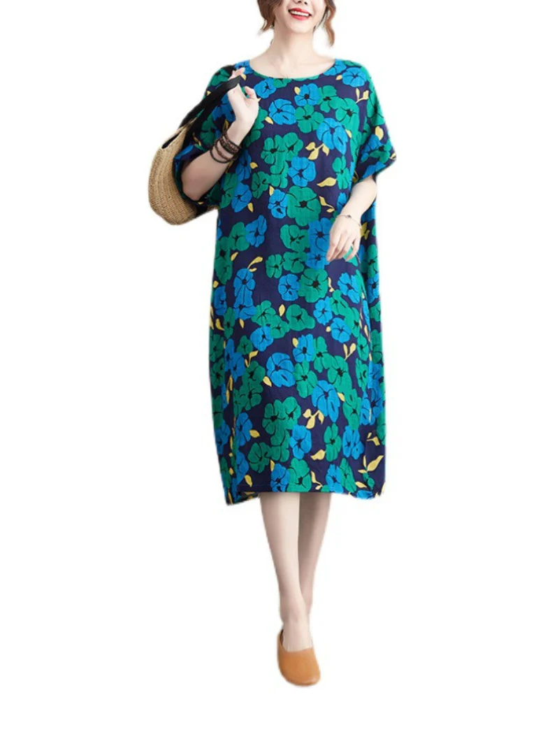 Summer and Spirng  Midi Dress with Short Sleeves - Image 2