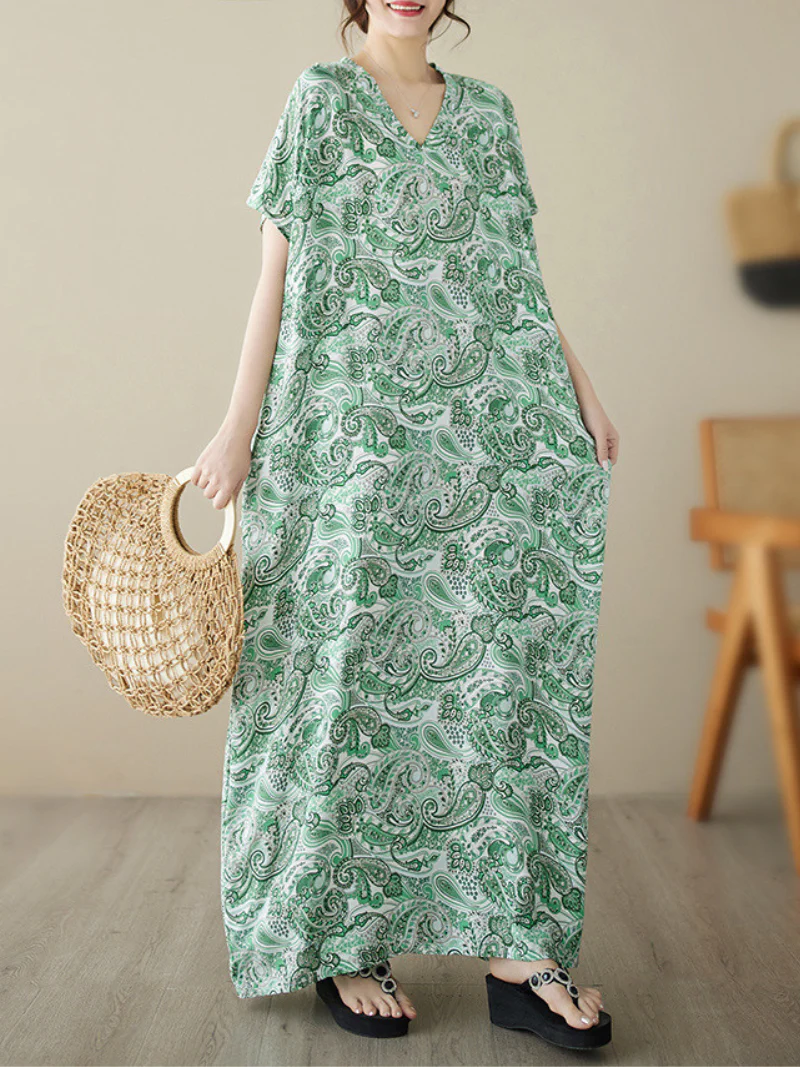 The Lost Heart Cotton V-neck Floral A-line Dress