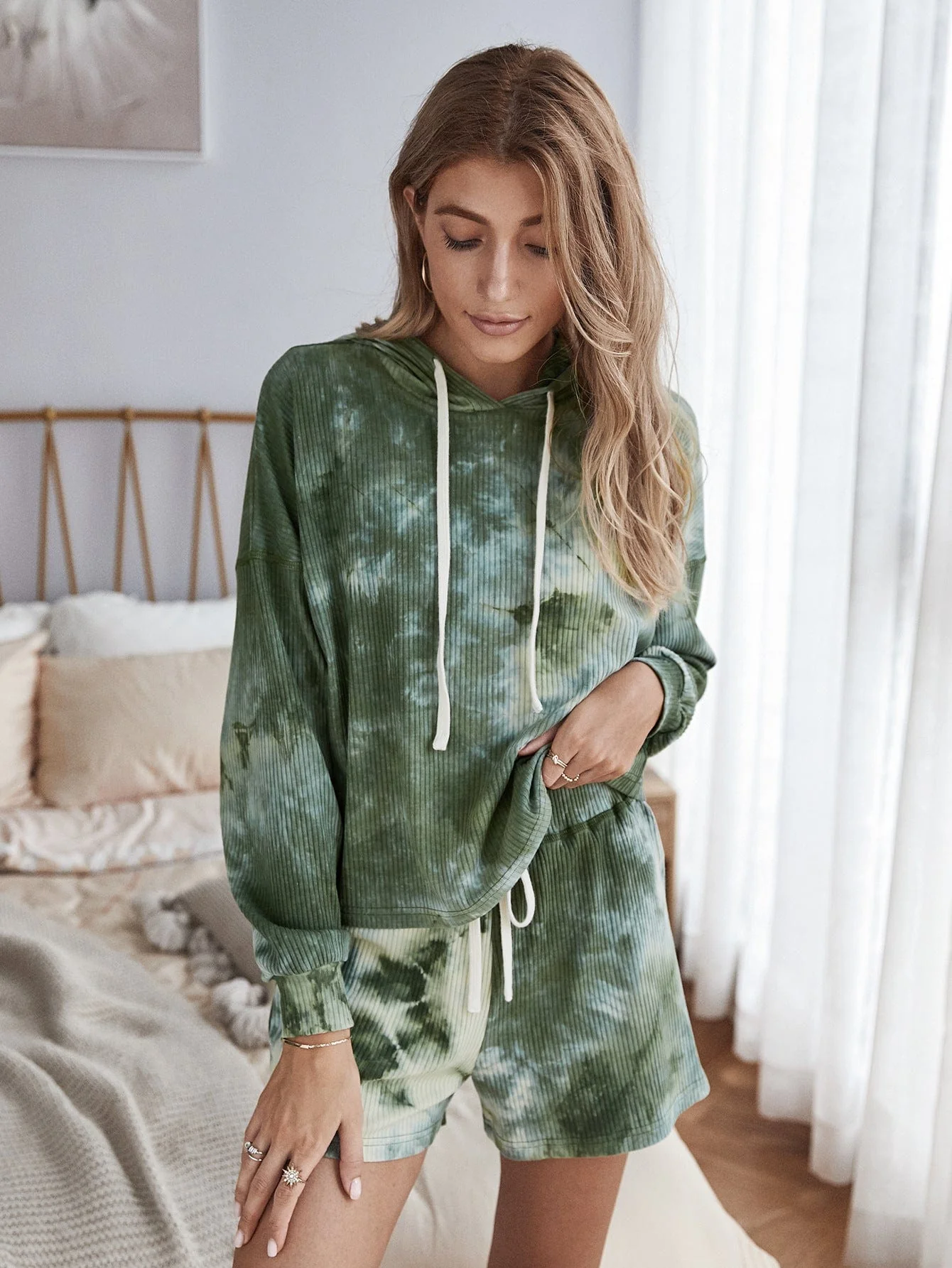 Tie-Dye Ribbed Hoodie Lounge Set - Image 4