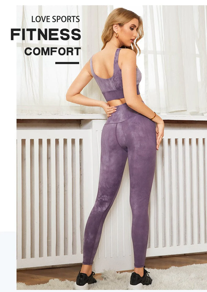 Tie-Dye Sports Bra & Leggings Two Piece Workout Set - Image 5