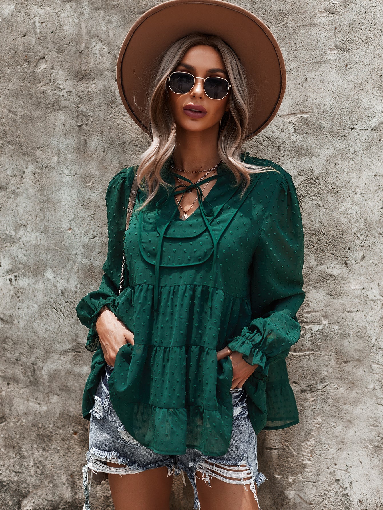 Tie Neck Bib Style Blouse - Image 10