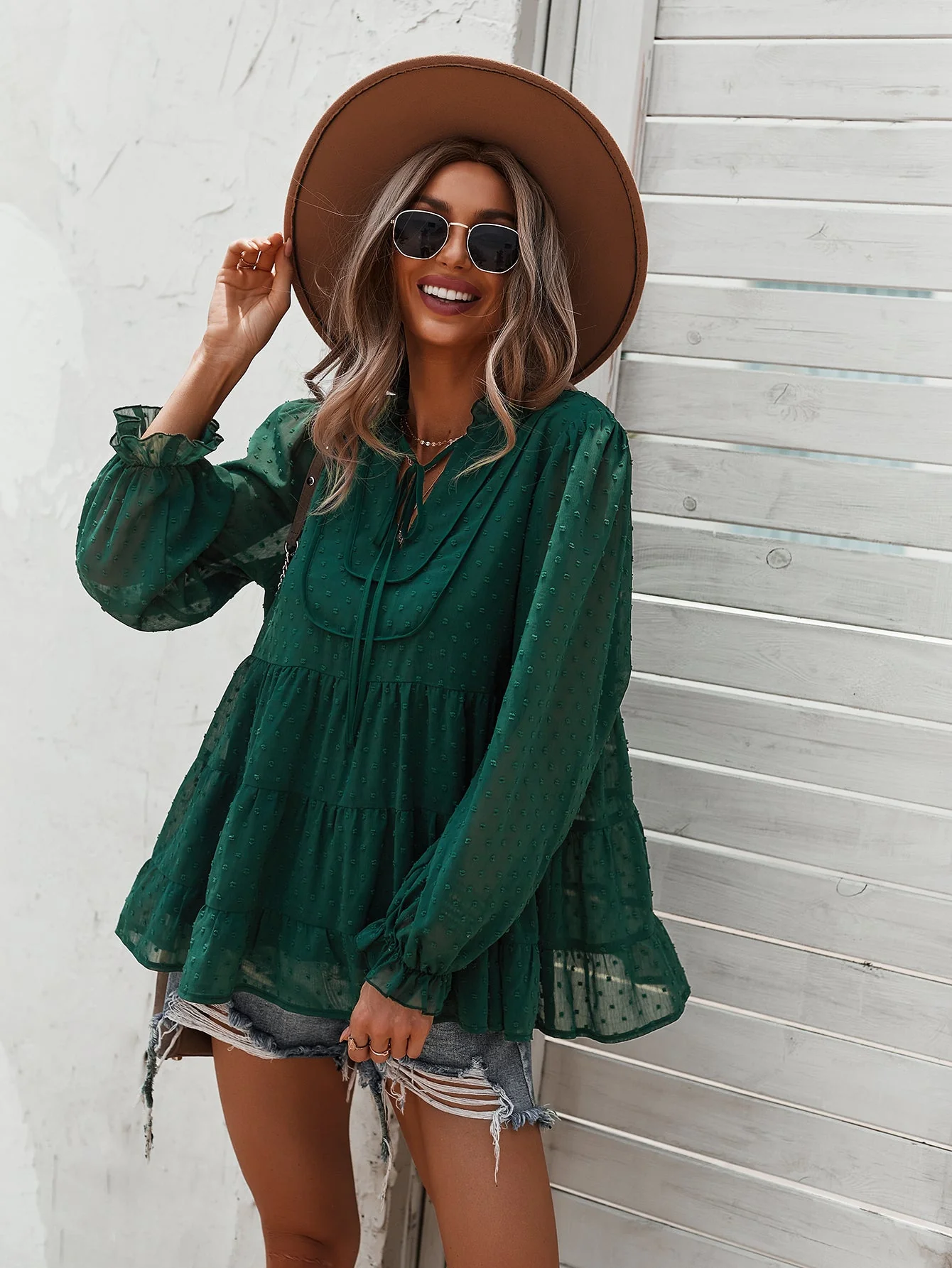 Tie Neck Bib Style Blouse - Image 12