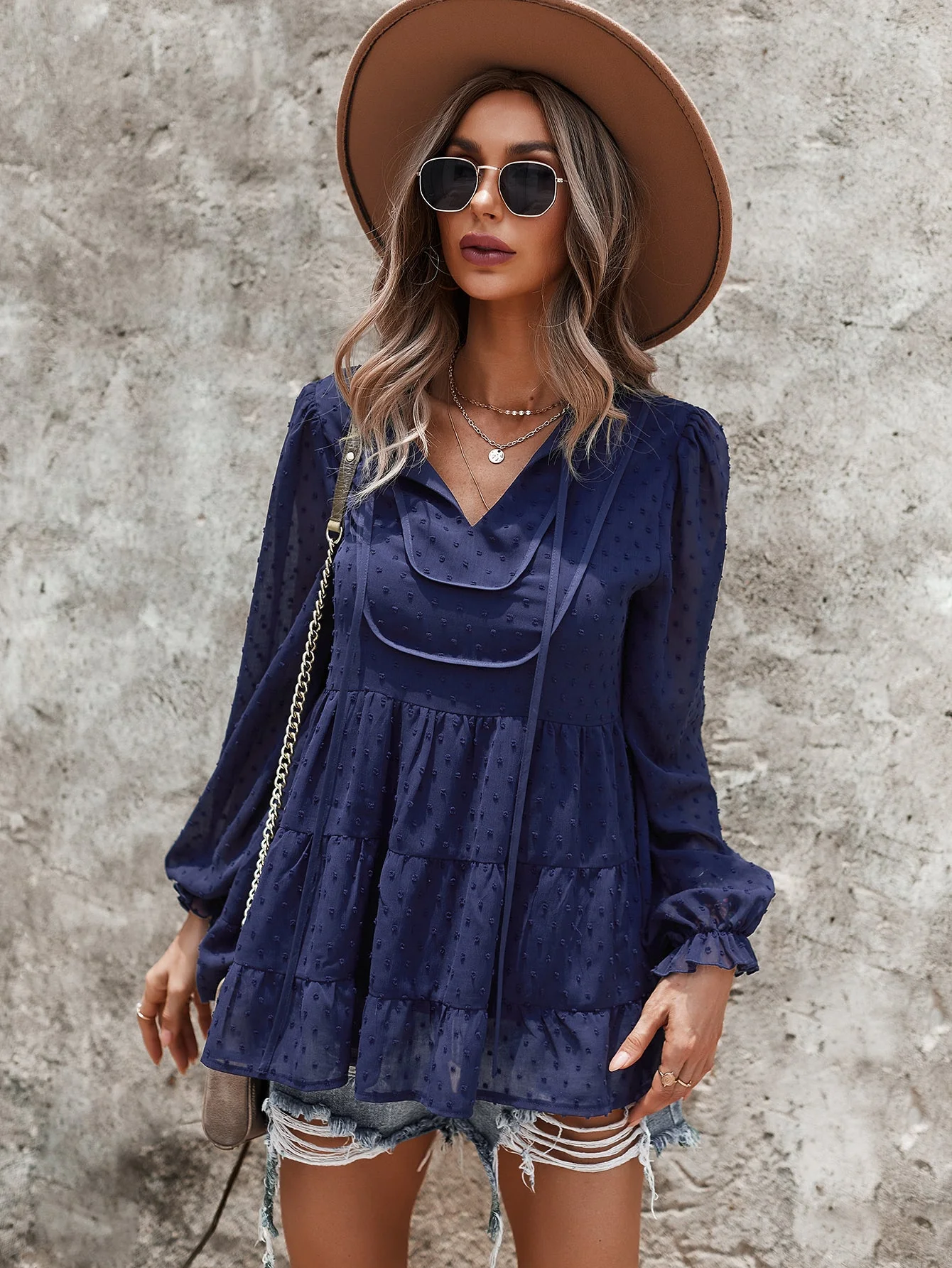 Tie Neck Bib Style Blouse - Image 15