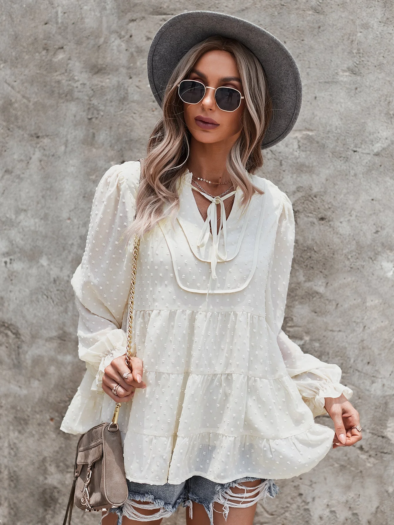 Tie Neck Bib Style Blouse - Image 20