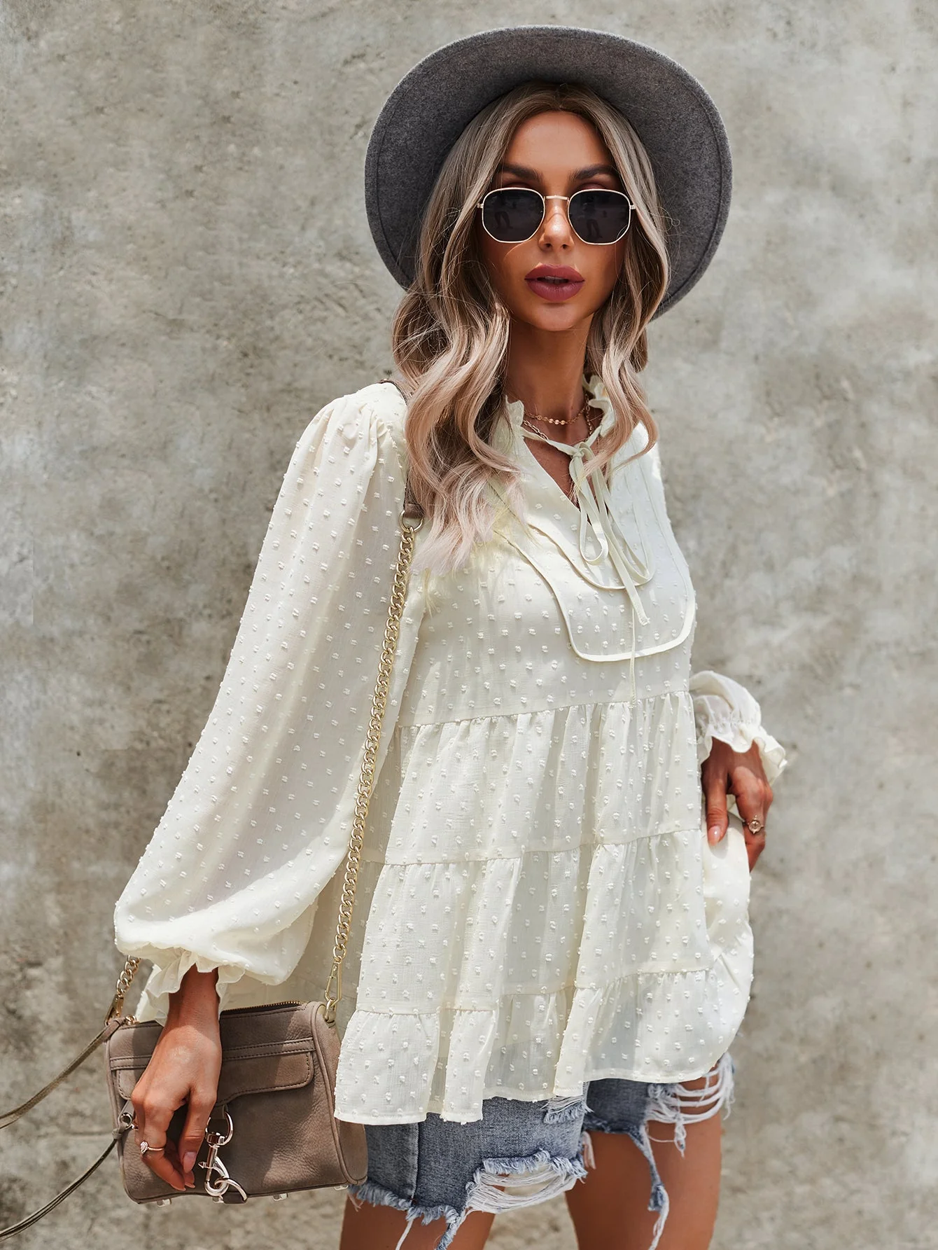 Tie Neck Bib Style Blouse - Image 21