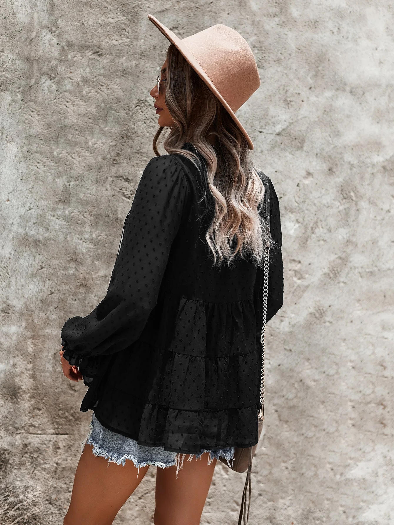 Tie Neck Bib Style Blouse - Image 4