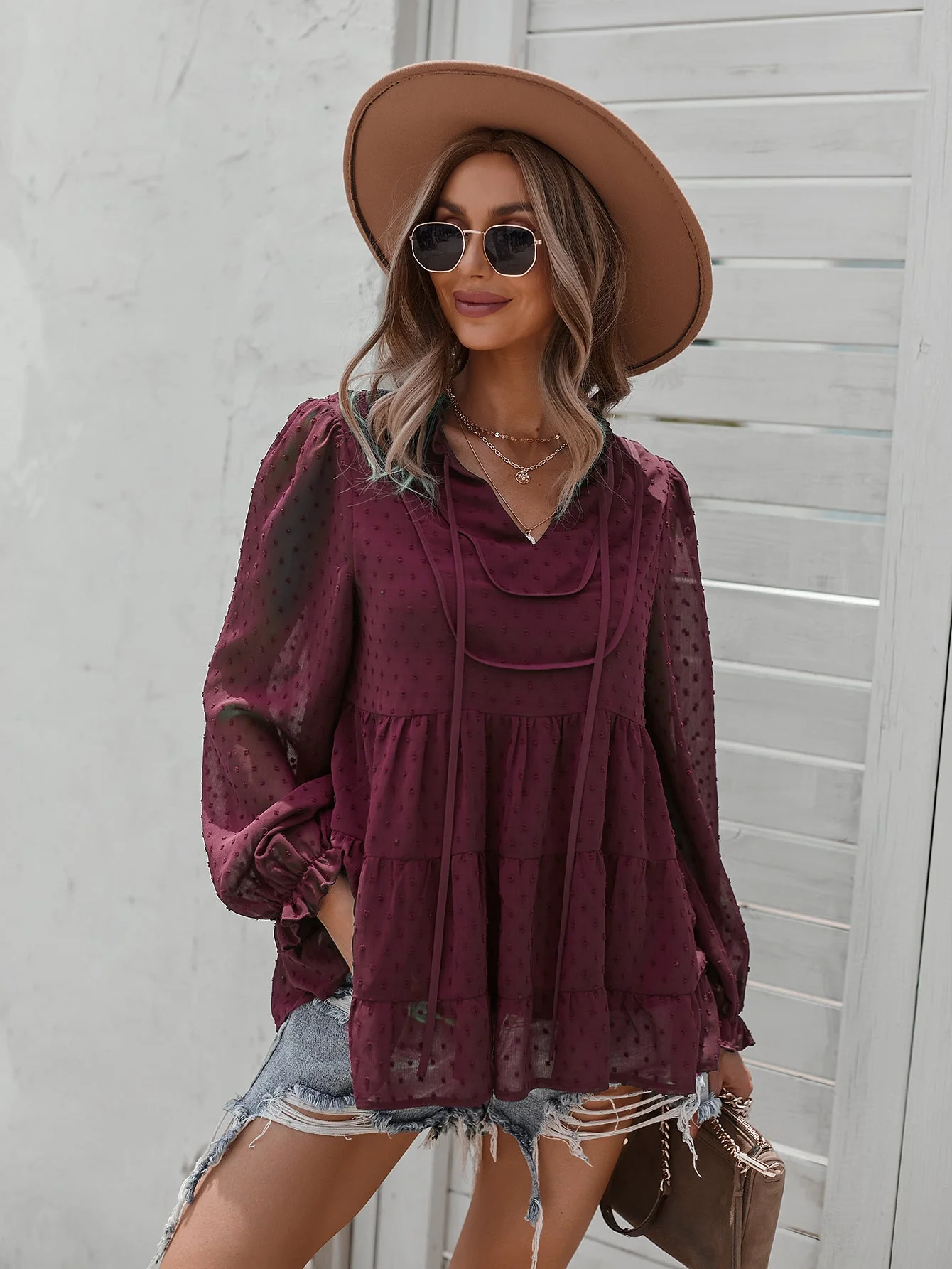 Tie Neck Bib Style Blouse - Image 5