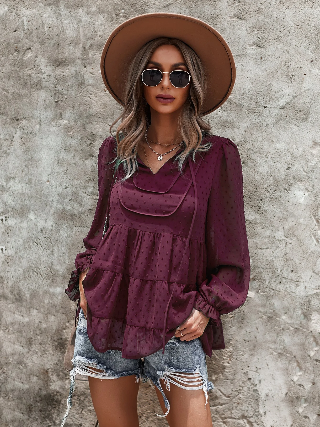 Tie Neck Bib Style Blouse - Image 6