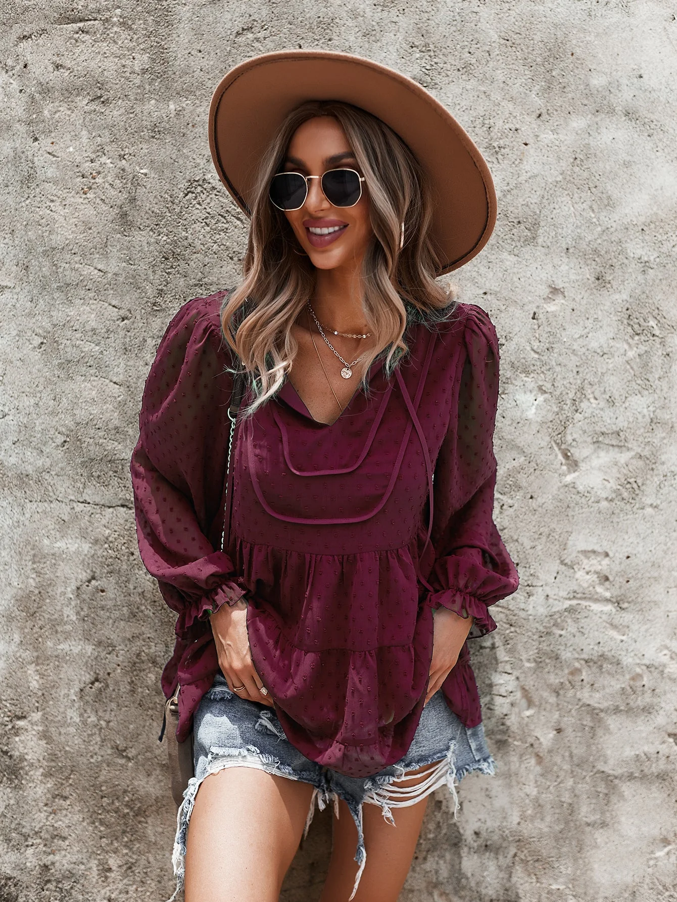 Tie Neck Bib Style Blouse - Image 7