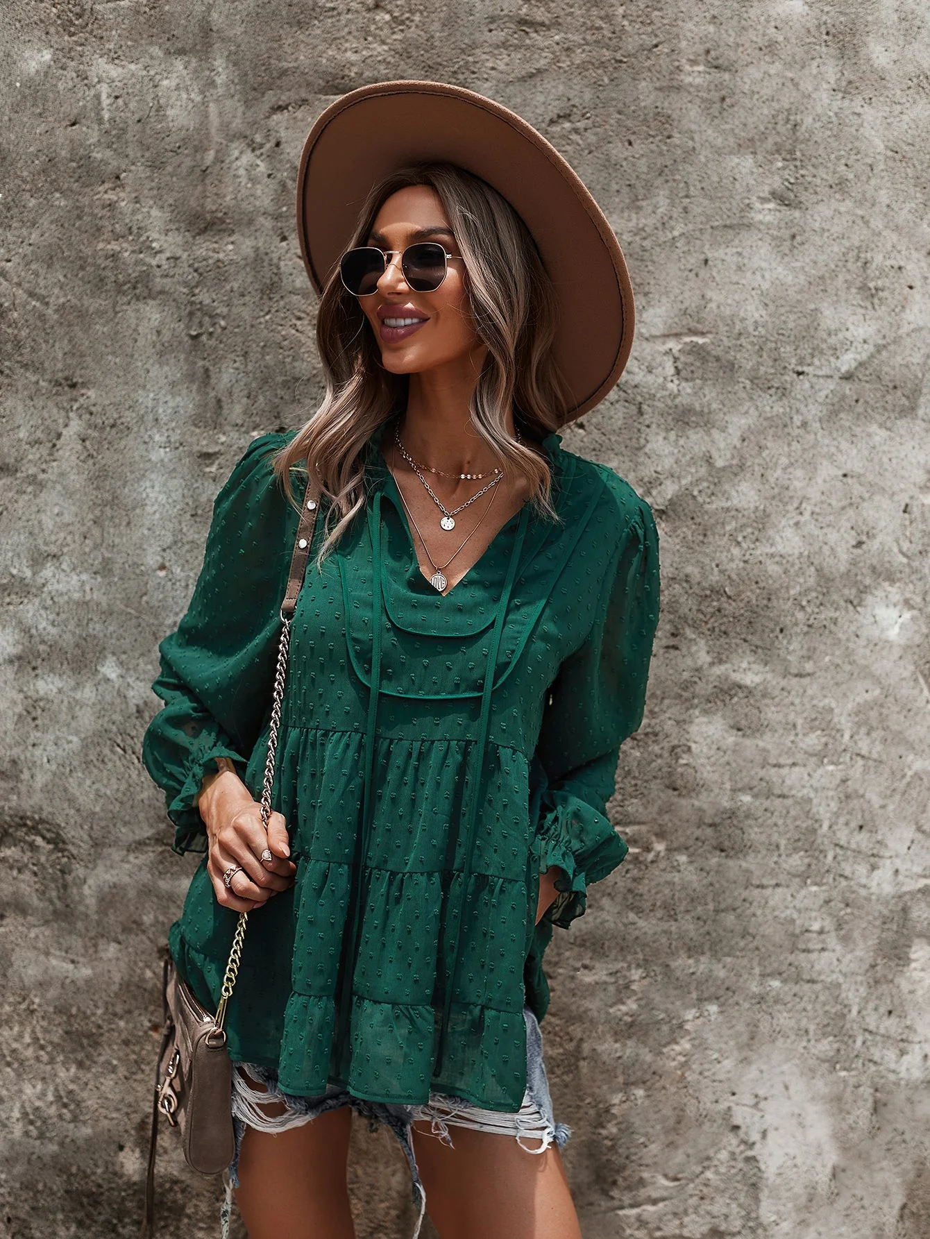 Tie Neck Bib Style Blouse - Image 9