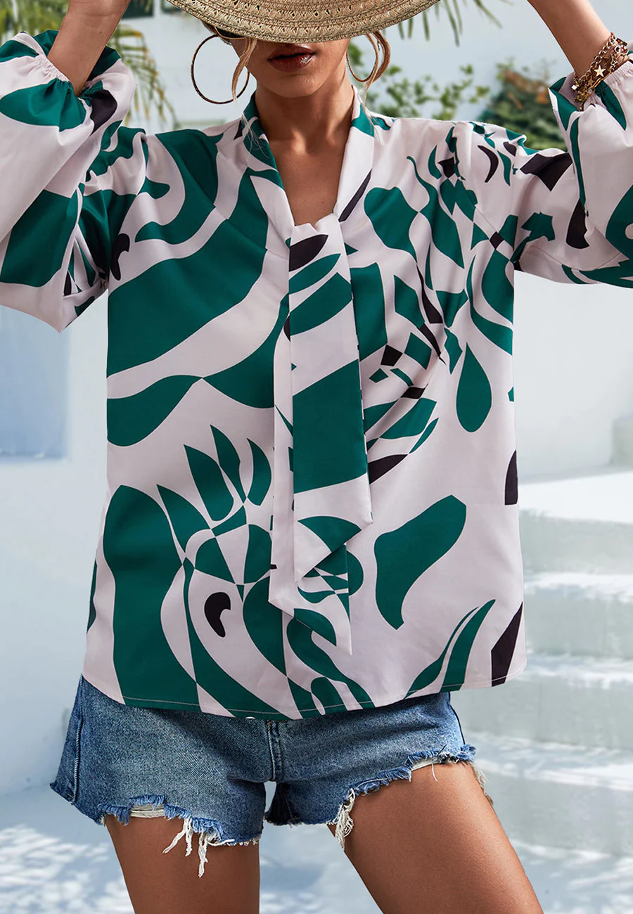 Tie Neck Bishop Sleeve Blouse - Image 5
