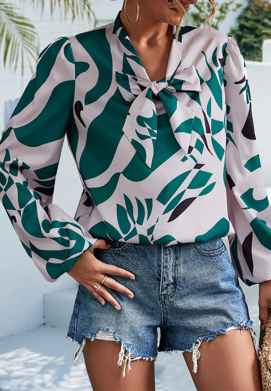 Tie Neck Bishop Sleeve Blouse - Image 7