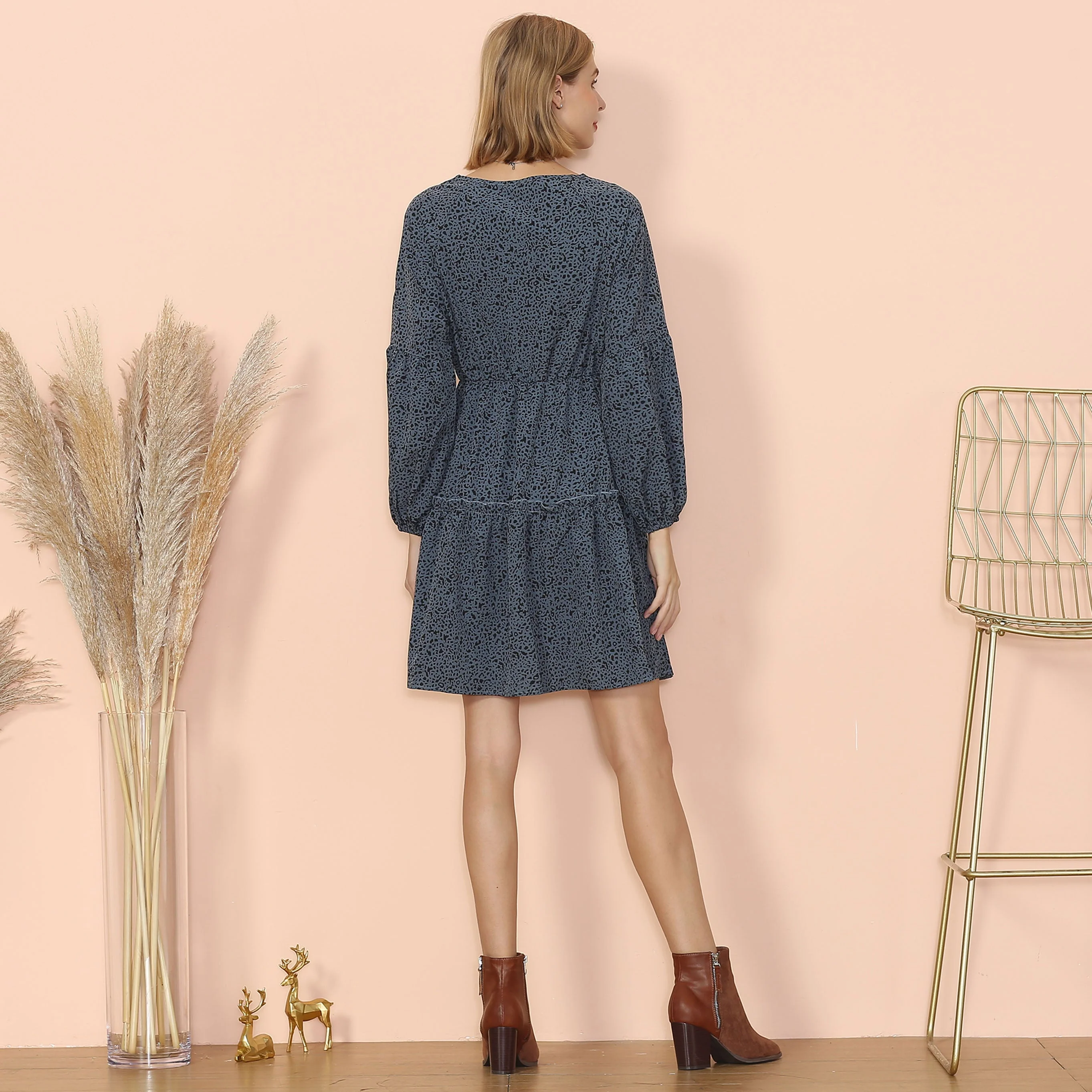 Tie Neck Bishop Sleeve Dress - Image 2