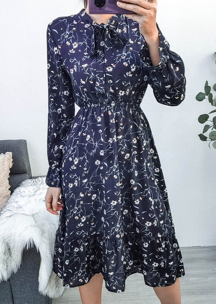 Tie Neck Cinched Waist Dress - Image 2