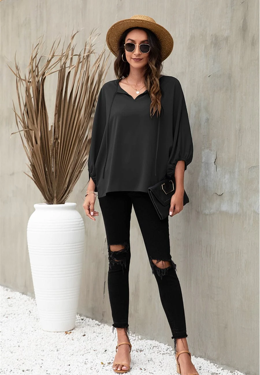 Tie Neck Classic Light Blouse - Image 3