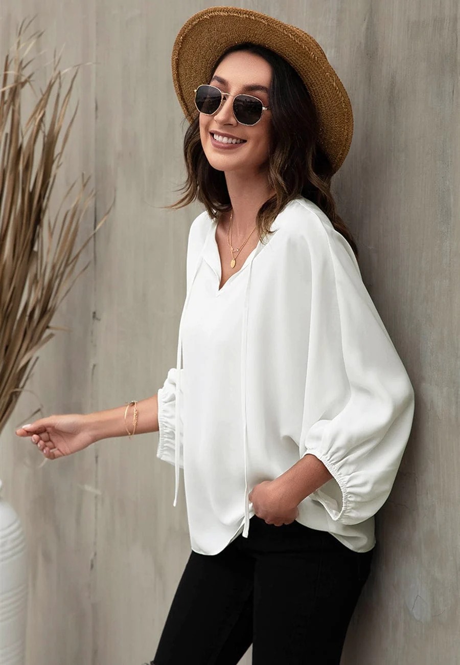 Tie Neck Classic Light Blouse - Image 9
