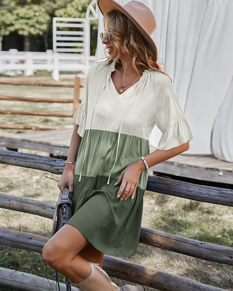 Tie Neck Color Block Dress - Image 3