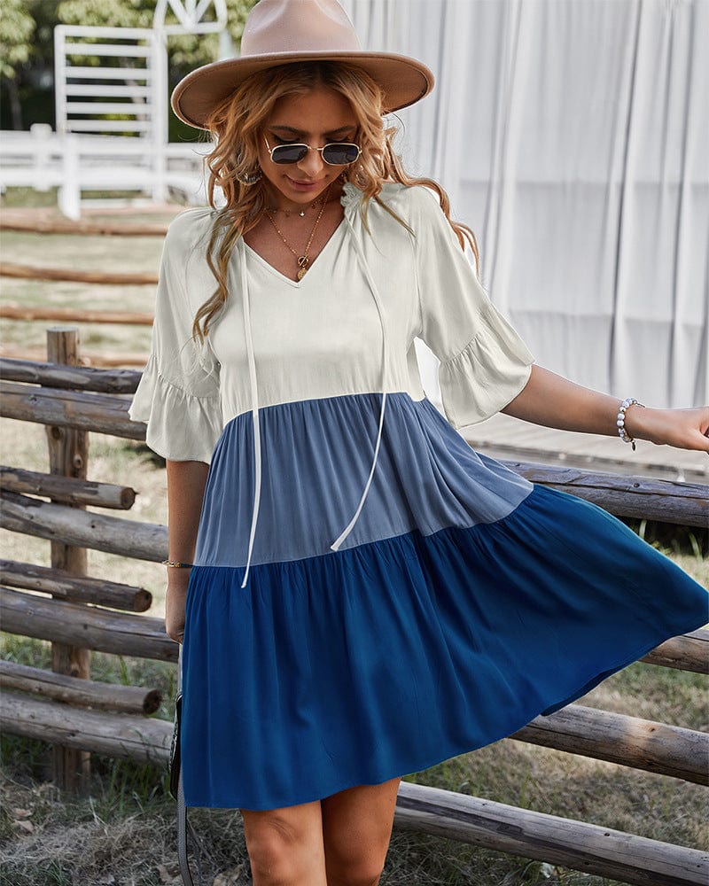 Tie Neck Color Block Dress - Image 7