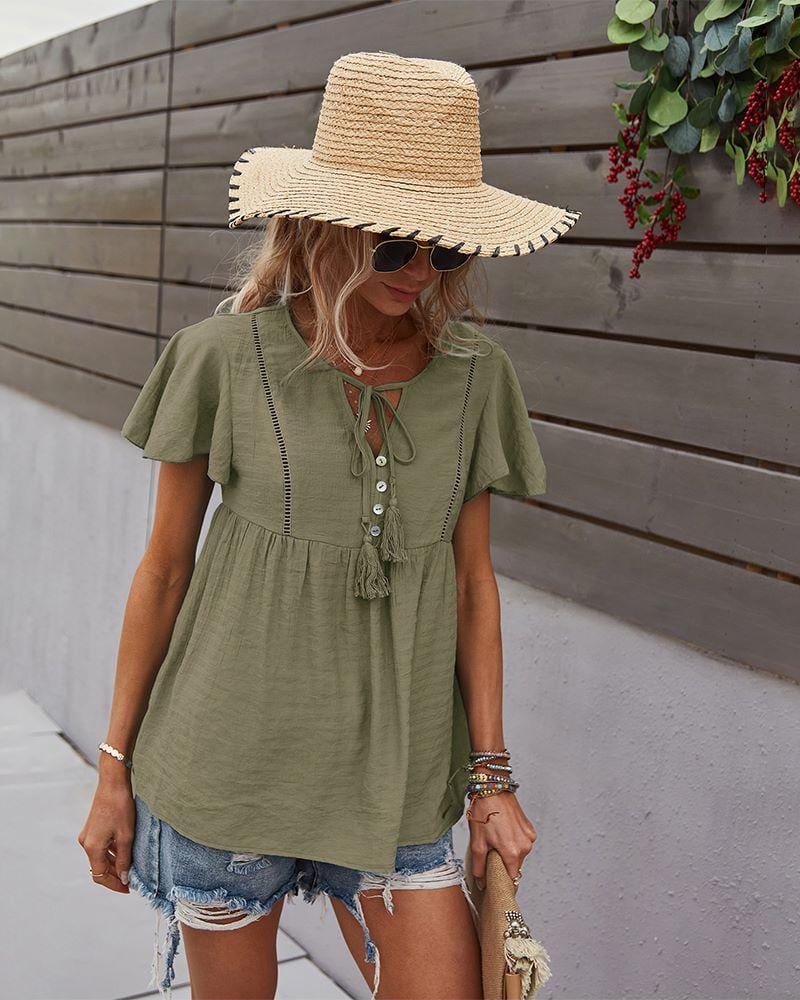Tie Neck Flowy Sleeve Blouse - Image 11