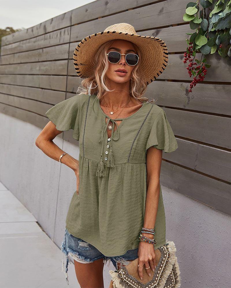 Tie Neck Flowy Sleeve Blouse - Image 12
