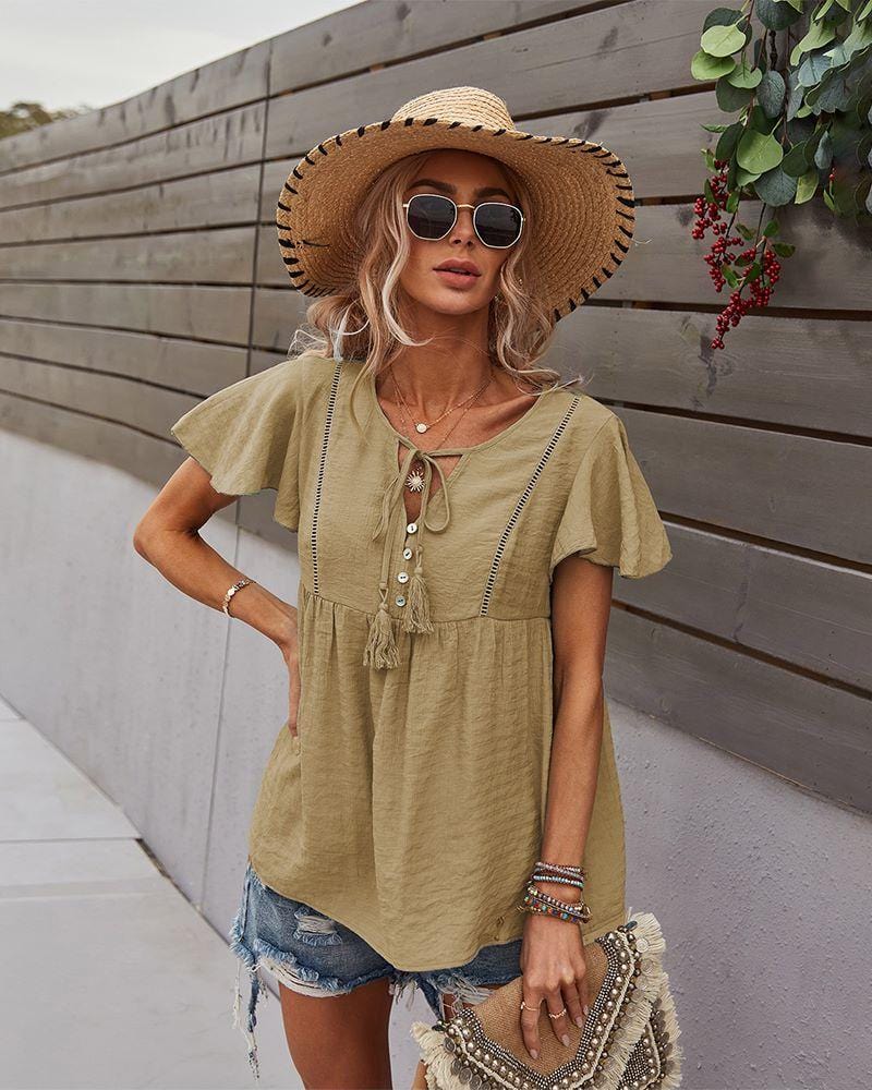 Tie Neck Flowy Sleeve Blouse - Image 13