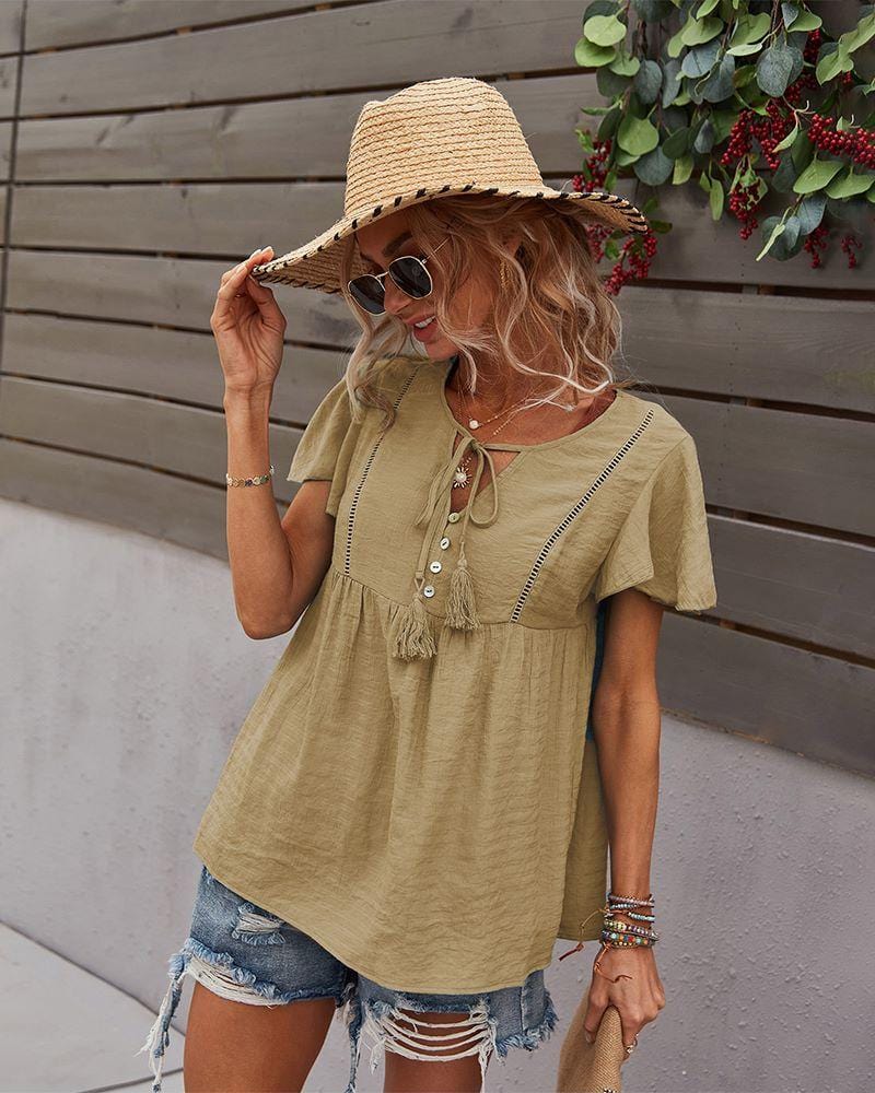 Tie Neck Flowy Sleeve Blouse - Image 17