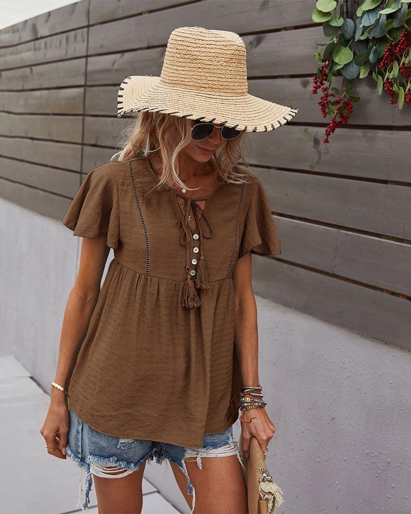 Tie Neck Flowy Sleeve Blouse - Image 20