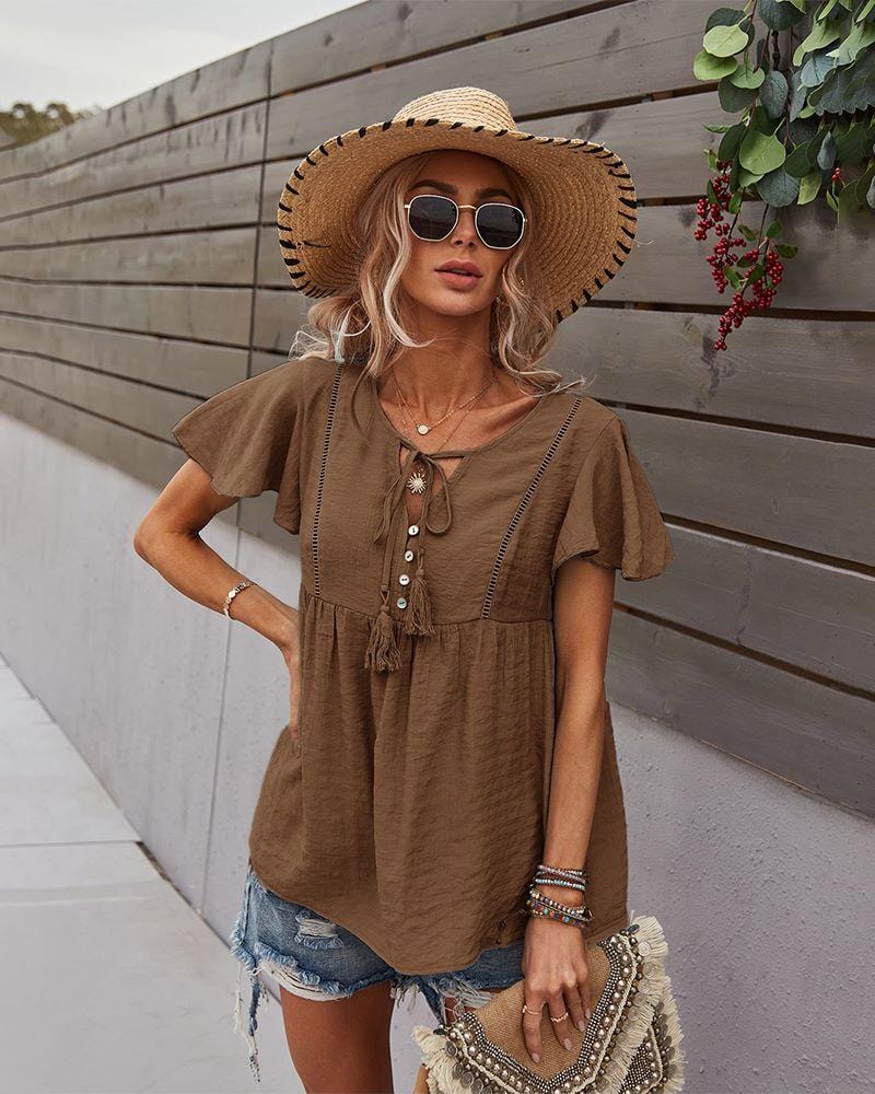 Tie Neck Flowy Sleeve Blouse - Image 21