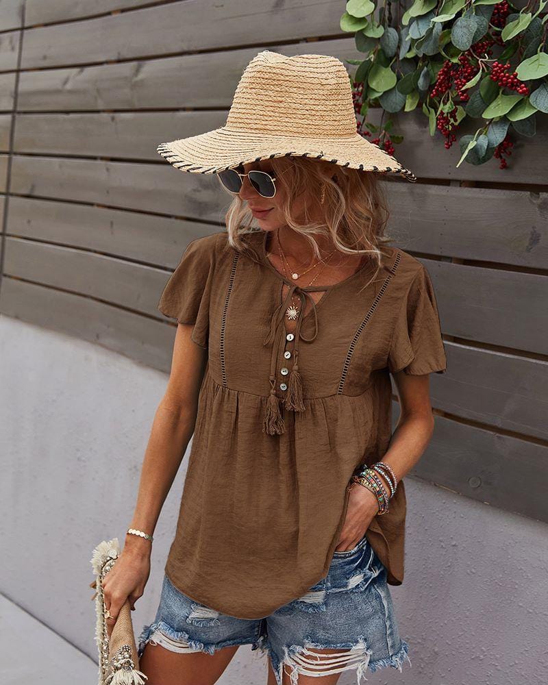 Tie Neck Flowy Sleeve Blouse - Image 22