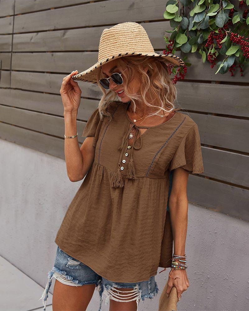 Tie Neck Flowy Sleeve Blouse - Image 23