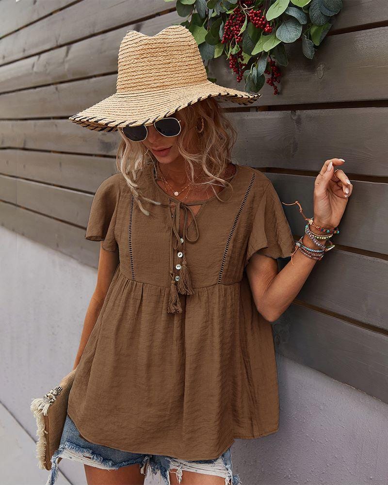 Tie Neck Flowy Sleeve Blouse - Image 25