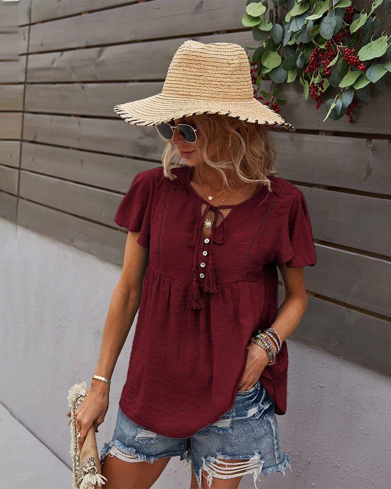 Tie Neck Flowy Sleeve Blouse - Image 26