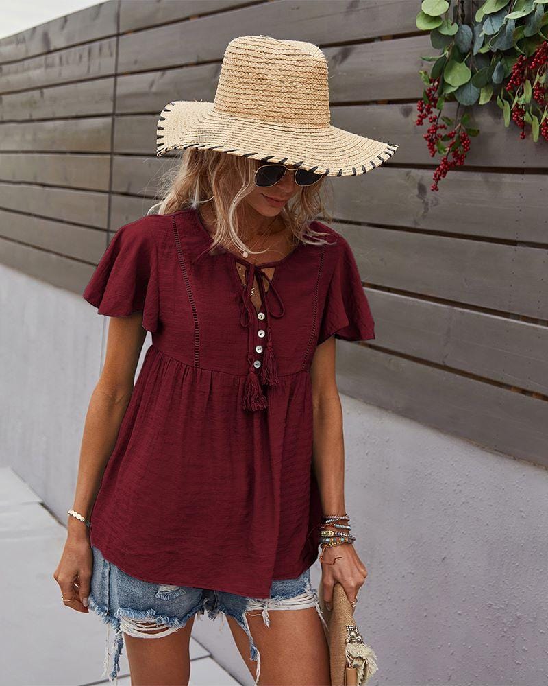 Tie Neck Flowy Sleeve Blouse - Image 27