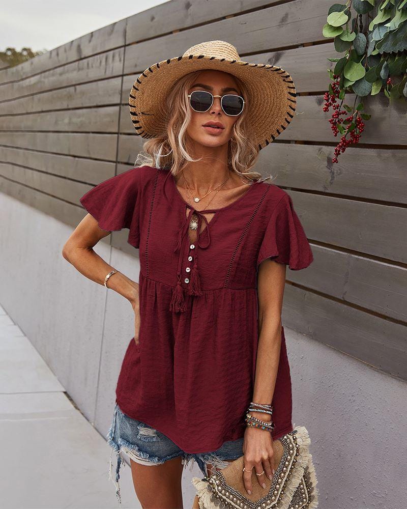 Tie Neck Flowy Sleeve Blouse - Image 29