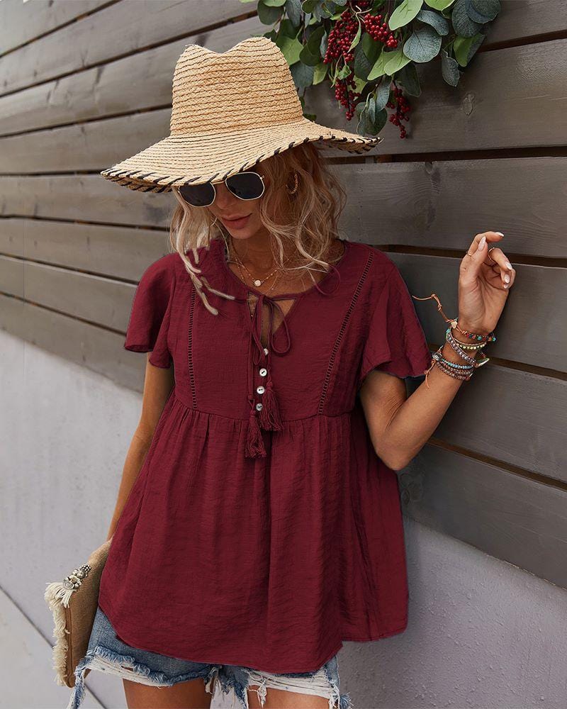 Tie Neck Flowy Sleeve Blouse - Image 30