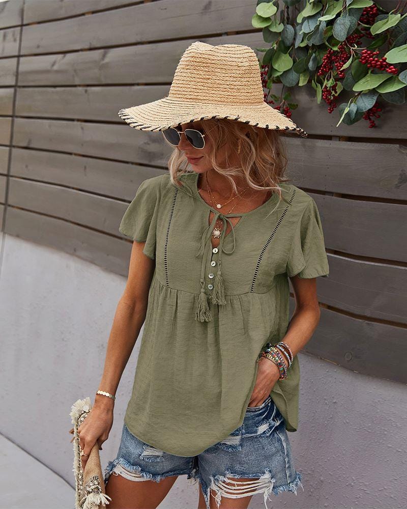 Tie Neck Flowy Sleeve Blouse - Image 6