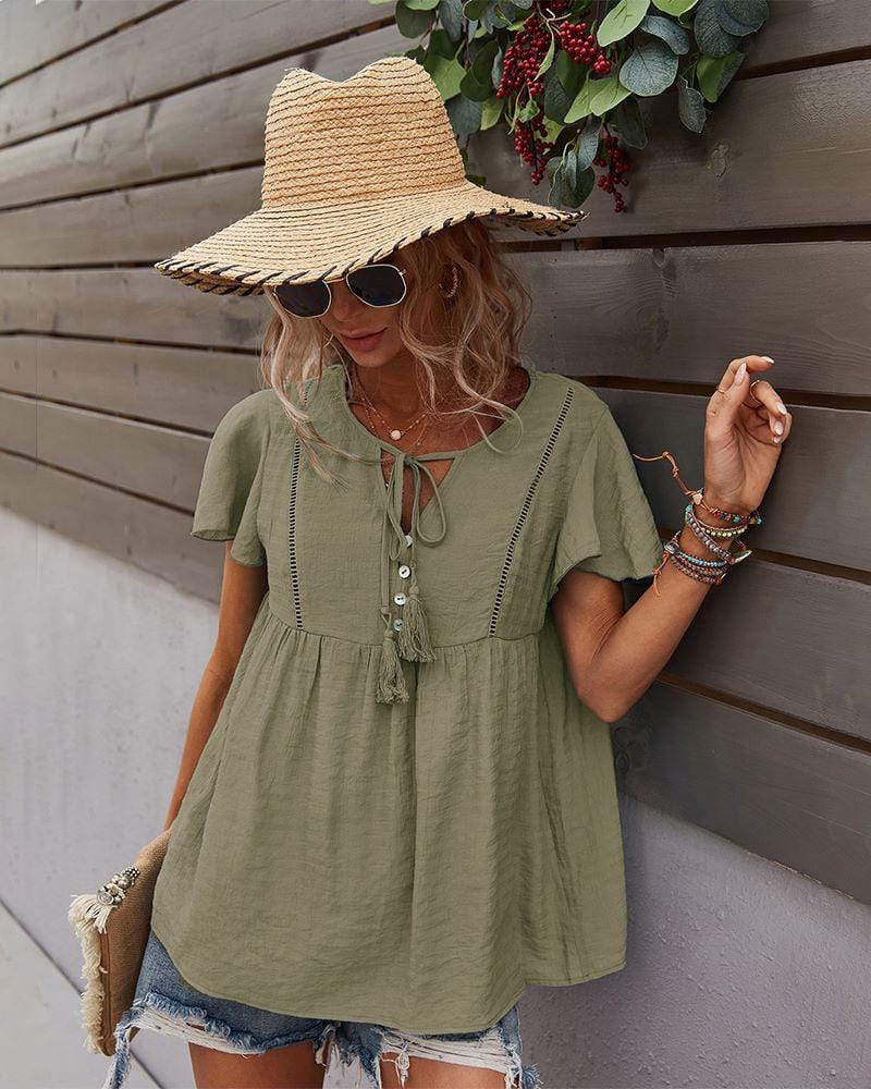 Tie Neck Flowy Sleeve Blouse - Image 7
